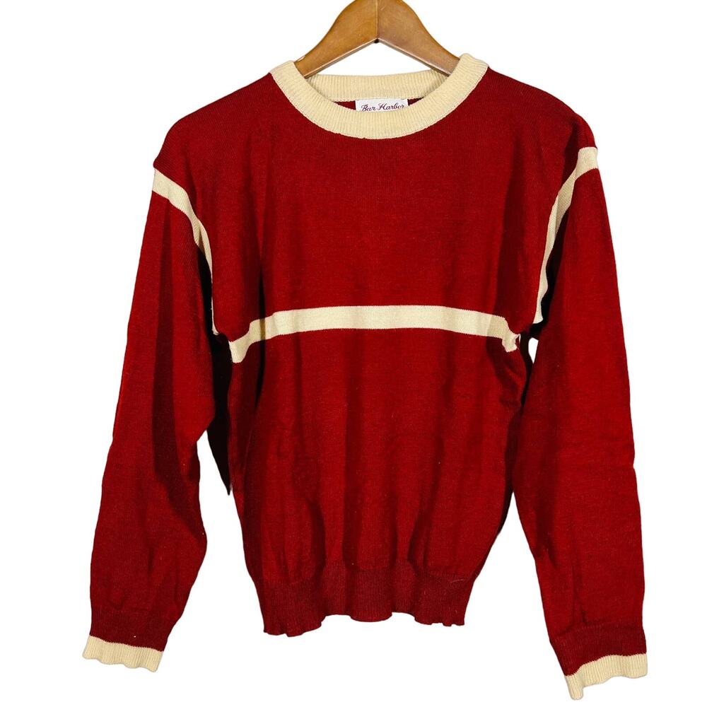 Vintage 70s Bar Harbor Knit Top Pullover Stripe Long Sleeve Surf Cali Classic M